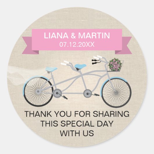 リネンフェイクピンクタンデムバイ結婚シクル ラウンドシール (正面)