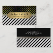 リネンフェイクブラックのストライプ水玉模様 名刺 (正面/裏面)