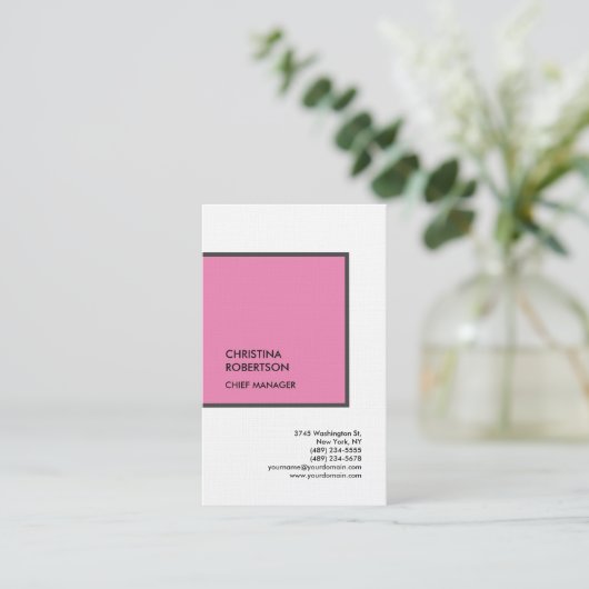 リネンフェミニンピンクグレーホワイトモダンプロフェッショナル 名刺 (スタンド正面)