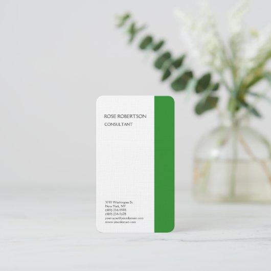 リネンフォレストグリーンホワイトミニマリストプロフェッショナル 名刺 (スタンド正面)