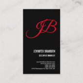 リネンブラック赤い手書きモノグラムミニマリスト 名刺 (正面)