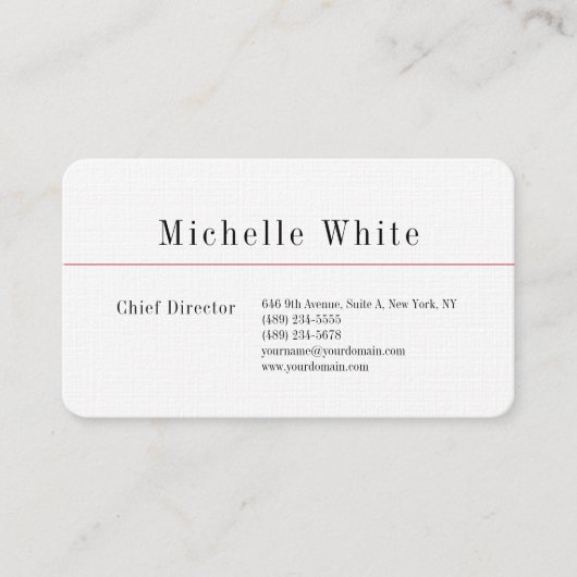 リネンプレーンエレガントホワイトプロフェッショナルモダン 名刺 (正面)