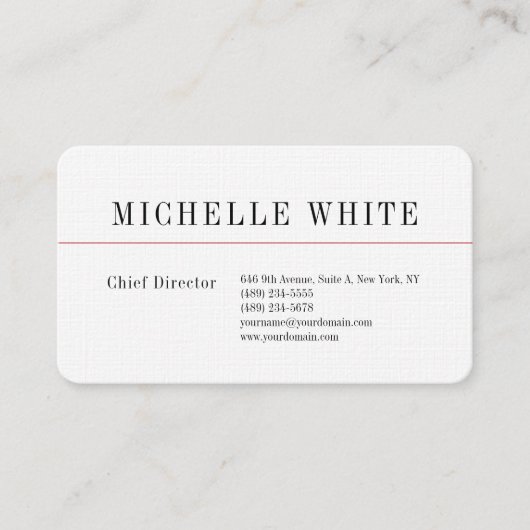 リネンプレーンエレガントホワイトプロフェッショナルモダン 名刺 (正面)