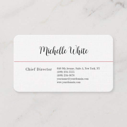 リネンプレーンエレガントホワイトプロフェッショナルモダン 名刺 (正面)