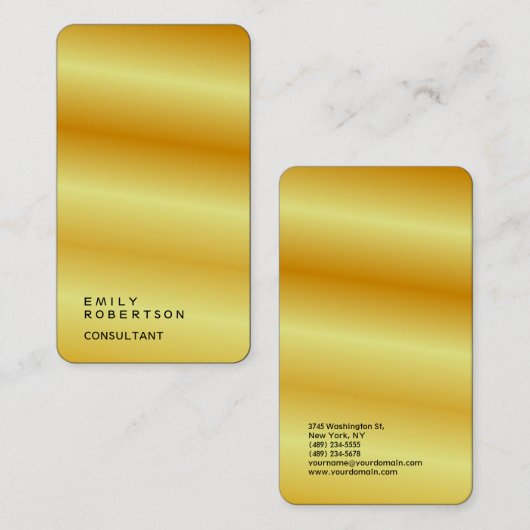 リネンプレーントレンディーモダンミニマル金ゴールドカラー 名刺 (正面/裏面)