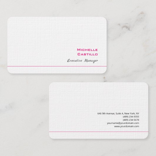 リネンプレーンフェミニンミニマリストピンクホワイト 名刺 (正面/裏面)