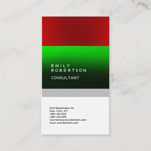 リネンプレーン緑レッドホワイトミニマルモダンリスト 名刺 (正面)