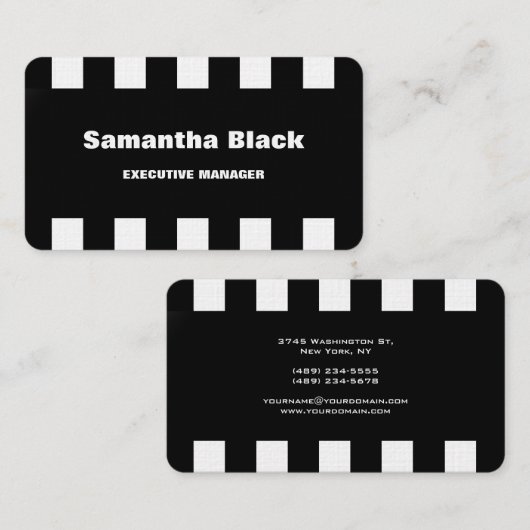 リネンプロフェッショナルモダン白黒ストライプ 名刺 (正面/裏面)