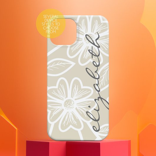 リネンベージュと木炭フローライラストレーション名 Case-Mate iPhoneケース