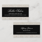 リネンベージュアンドブラックエレガントヴィンテージダマスク 名刺 (正面/裏面)