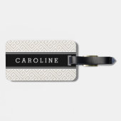 リネンベージュアンドブラックギリシャ鍵カスタムモノグラム ラゲッジタグ (裏面横)