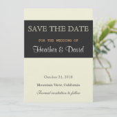 リネンベージュグレイ日付を保存結婚式招待状 セーブザデート (スタンド正面)