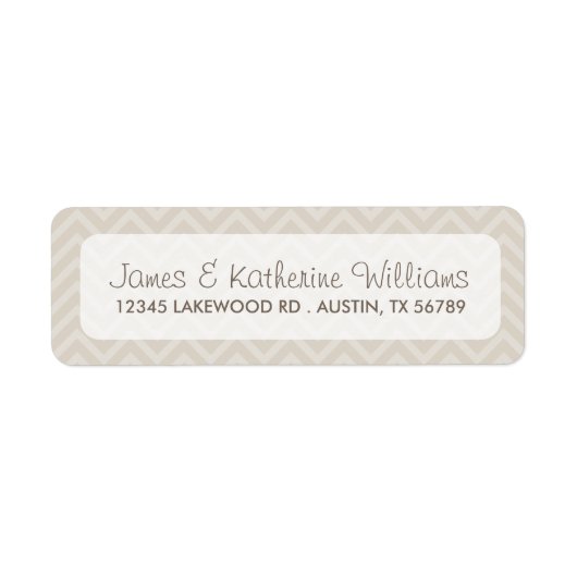 リネンベージュシェブロンストライプモダンズ結婚ズ ラベル (正面)