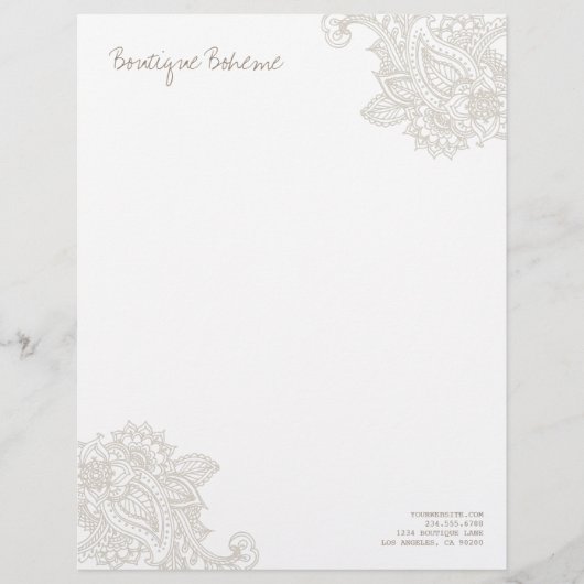 リネンベージュボヘ図解入りの、写真付きのミアンペイズリーヘナ レターヘッド (正面)