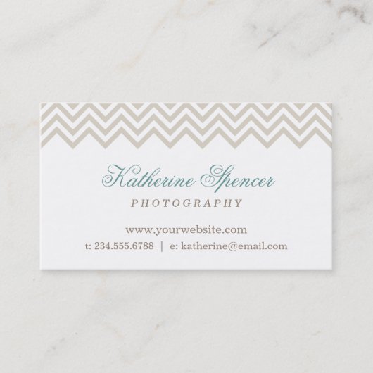 リネンベージュモダンシェブロンと水玉模様 名刺 (正面)