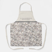 リネンベージュ&グレーフローラ |調理師名キッチン エプロン (正面)