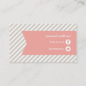 リネンベージュ&ピンクモダンのストライプ&リボン 名刺 (裏面)