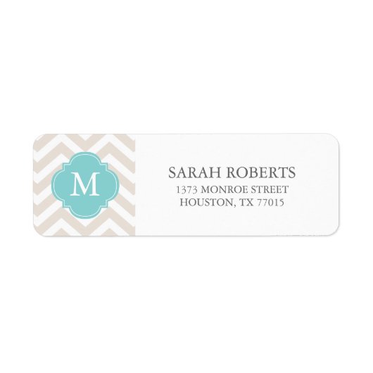 リネンベージュ&ミントジガグパターンモノグラム ラベル (正面)