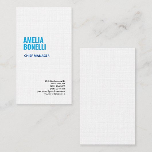 リネンミニマモダンリストプロフェッショナルブルーホワイト 名刺 (正面/裏面)