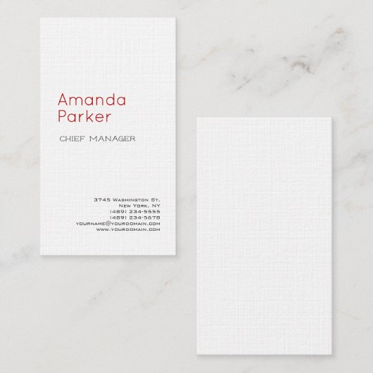 リネンミニマモダンリストプロフェッショナルプレーンホワイト 名刺 (正面/裏面)