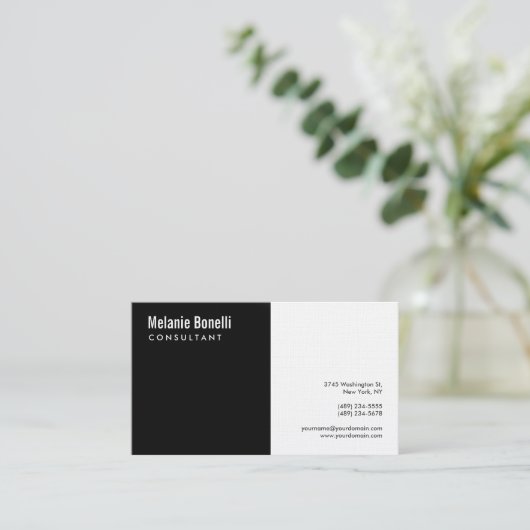 リネンミニマリストプレーン白黒標モダン準 名刺 (スタンド正面)