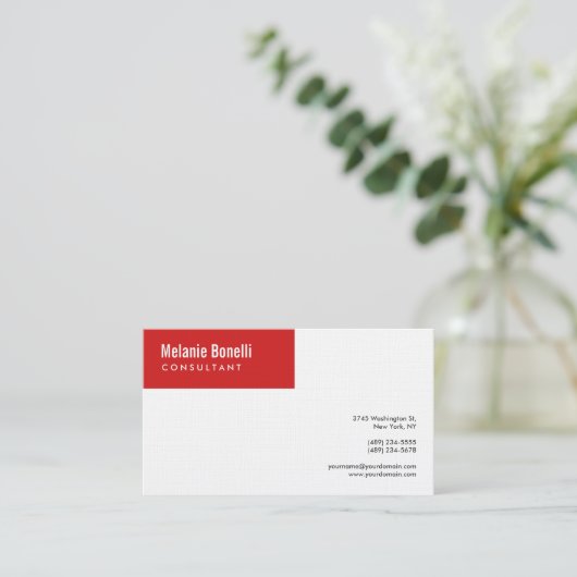 リネンミニマリスト平赤白モダン標準 名刺 (スタンド正面)