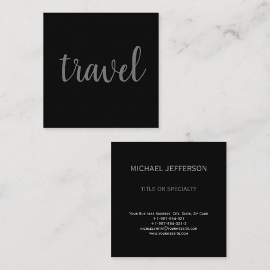 リネンミニマルモダンリストブラックプレーン旅行代理店 スクエア名刺 (正面/裏面)