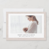 リネンモダンエレガントテクスチャベビーガール写真 案内状 (正面)