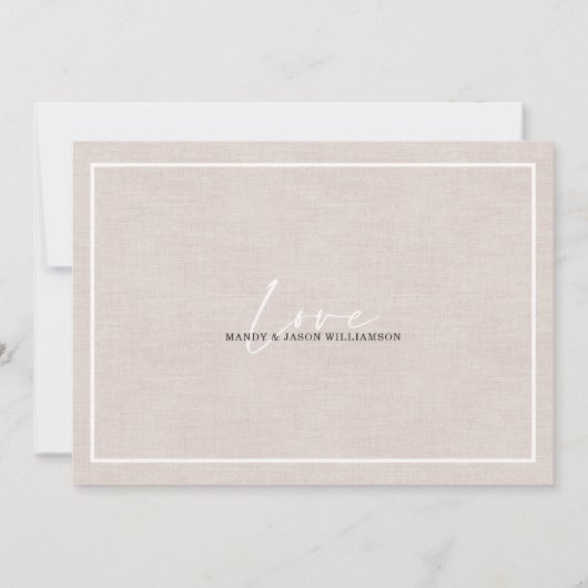 リネンモダンエレガントテクスチャベビーガール写真 案内状 (裏面)