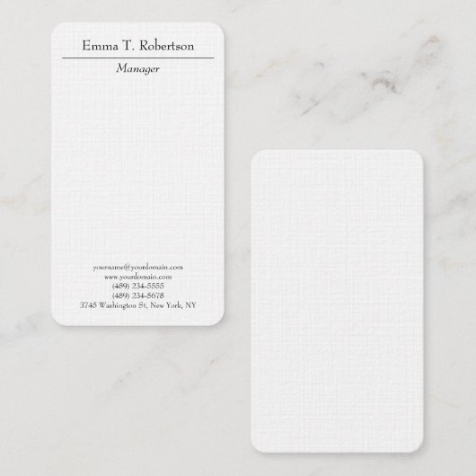 リネンモダンプレーンシンプル白黒 名刺 (正面/裏面)