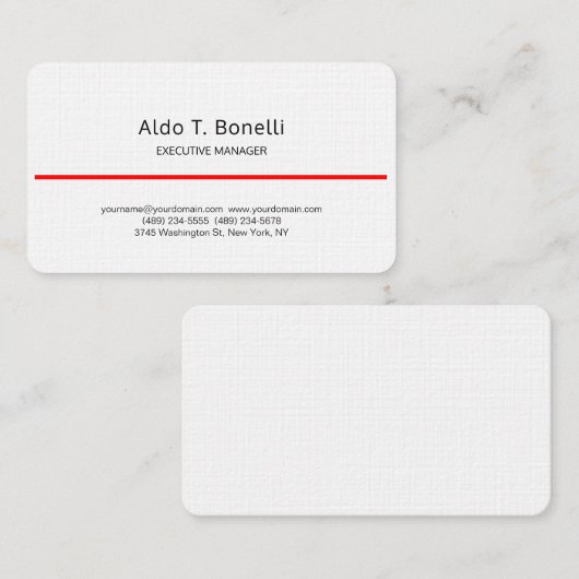 リネンモダンミニマリスト平赤白 名刺 (正面/裏面)