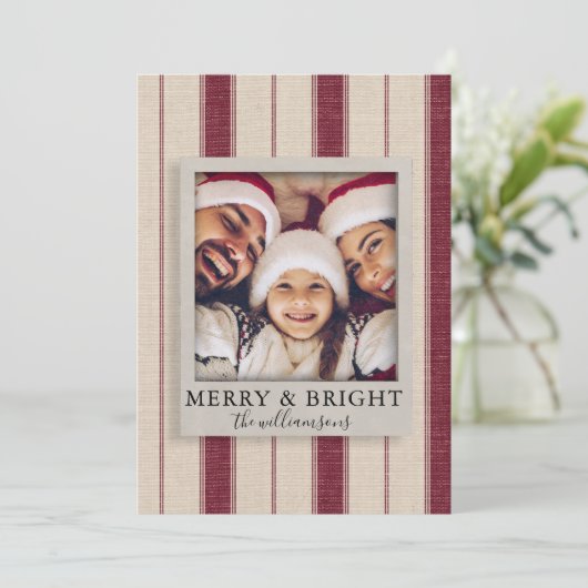 リネンモダン素朴ファミリー写真クリスマスカード シーズンカード (スタンド正面)