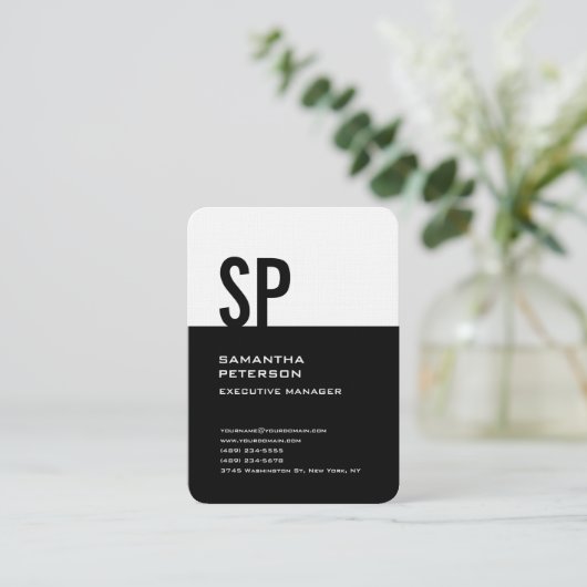 リネンモモダンノグラム白黒プロフェッショナル 名刺 (スタンド正面)