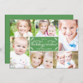 リネンモンタージュホリデーフォトカード-グリーン シーズンカード (正面/裏面)