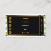 リネンラグジュアリー人気があるグリーン金ゴールドテクスチャコレクション 名刺 (裏面)