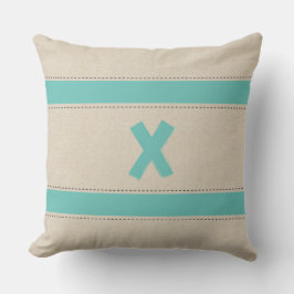 リネンルックストライプにモノグラム枕を追加 クッション