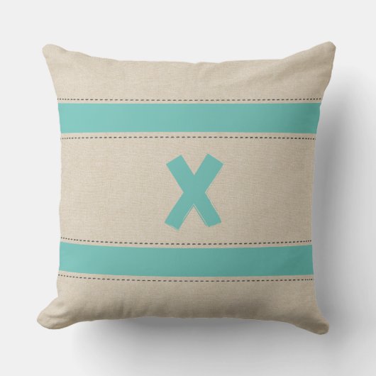 リネンルックストライプにモノグラム枕を追加 クッション (正面)