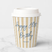 リネンルックストライプのお祝い誕生日60th金ゴールド 紙コップ (裏面)