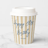 リネンルックストライプのお祝い誕生日60th金ゴールド 紙コップ (正面)