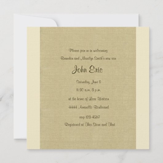 リネンルックヴィンテージフクロウベビーシャワー招待状 招待状 (裏面)