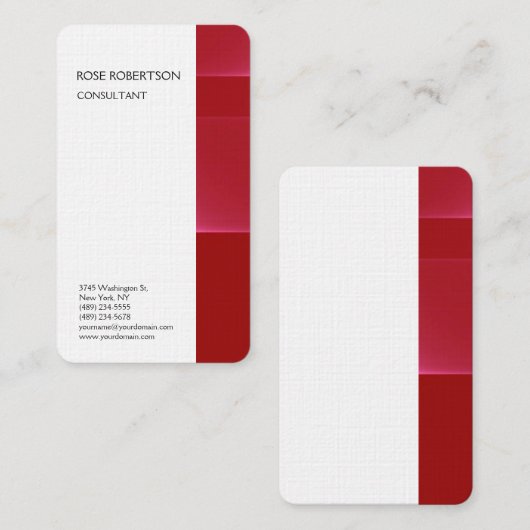 リネンレッドホワイトミニマリストプロフェッショナルプレーン 名刺 (正面/裏面)