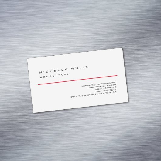 リネンレッド白クラシック色エレガントプロフェッショナル マグネット名刺 (インサイチュ)
