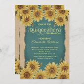 リネンヴィンテージヒマワリターコイズキンセアニラ 招待状 (正面/裏面)