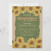 リネンヴィンテージヒマワリ緑キンセアニラインビタティ 招待状 (正面)