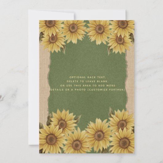 リネンヴィンテージヒマワリ緑キンセアニラインビタティ 招待状 (裏面)