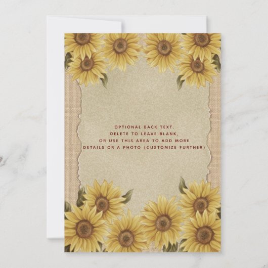 リネンヴィンテージヒマワリ赤ドレスQuinceanera 招待状 (裏面)