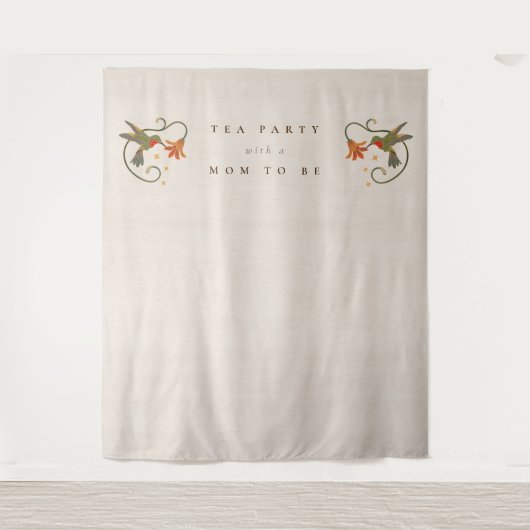 リネンヴィンテージフェコアフローラティーベイビーシャワー タペストリー (正面)