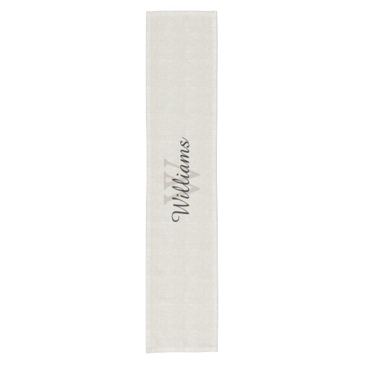 リネン一見のモノグラムのテーブルのランナー ショートテーブルランナー (正面)