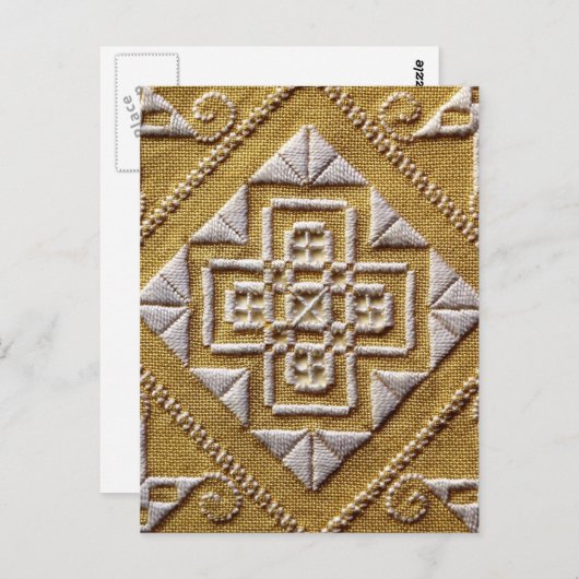 リネン上のホワイトプリント刺カスタムしゅう1 ポストカード (正面/裏面)