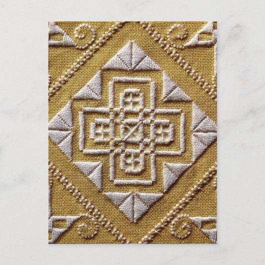 リネン上のホワイトプリント刺カスタムしゅう1 ポストカード (正面)